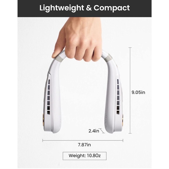 White Hanging Neck Fan Foldable Handfree Lazy Fan Cooling Air Cooler, New - Picture 7 of 10
